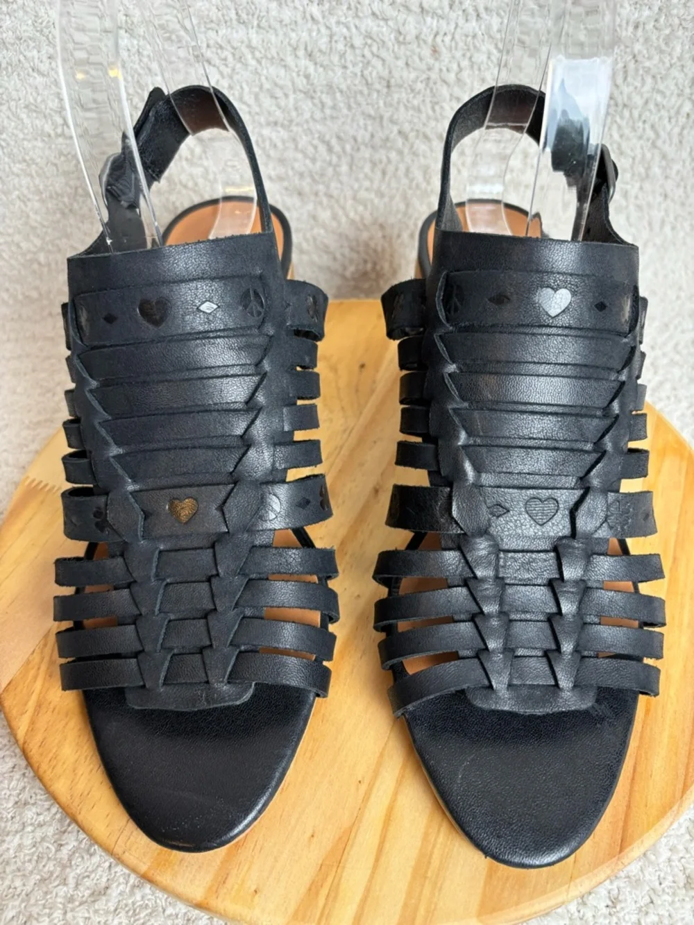 Lucky Brand Sandals Womens 9M Natissha High Block Heel Leather Hippie in Black